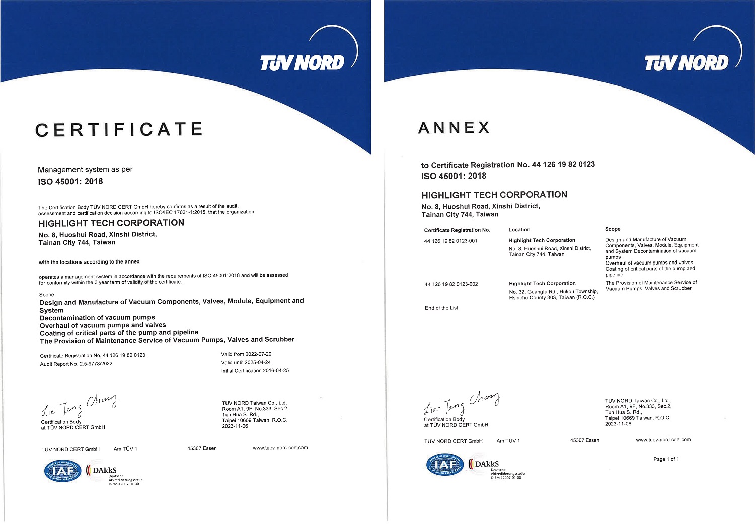 ISO 45001 Occupational Health and Safety certified