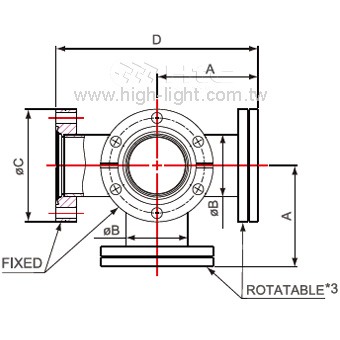 CF 5-Way Crosses-Three Flange Rotatable