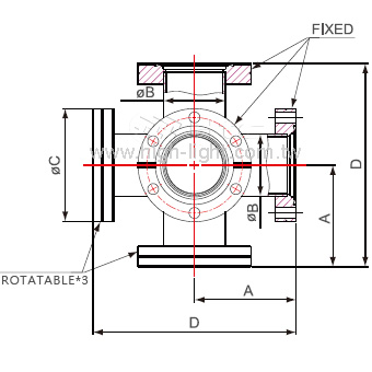 CF 6-Way Crosses-Three Flange Rotatable