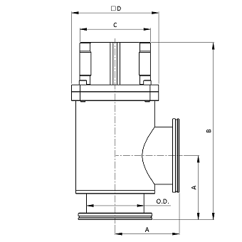 ISO HV Stainless steel angle valve - single acting normally close